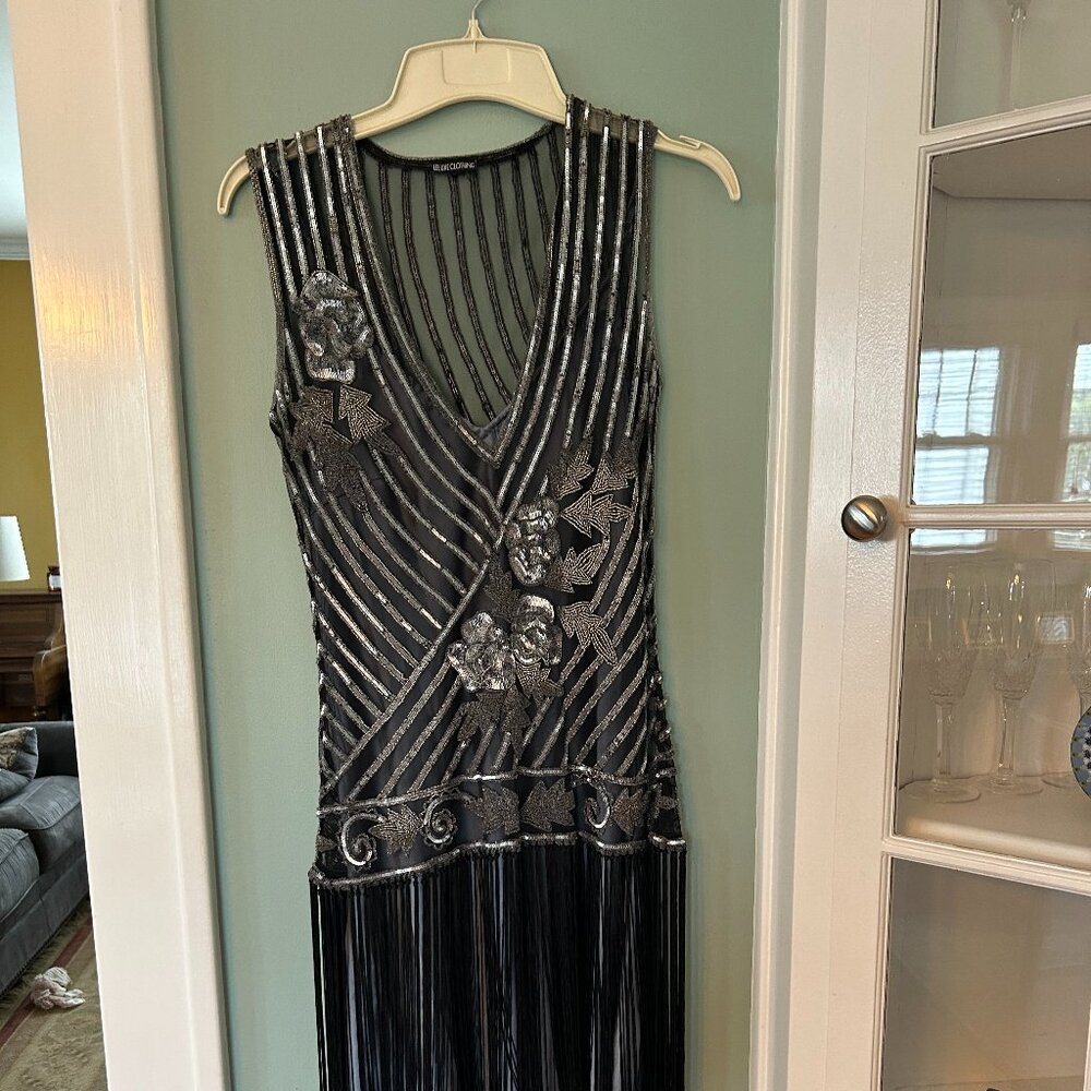 1920s style flapper fringe party dress:  Silver on Black Leluxe Clothing
